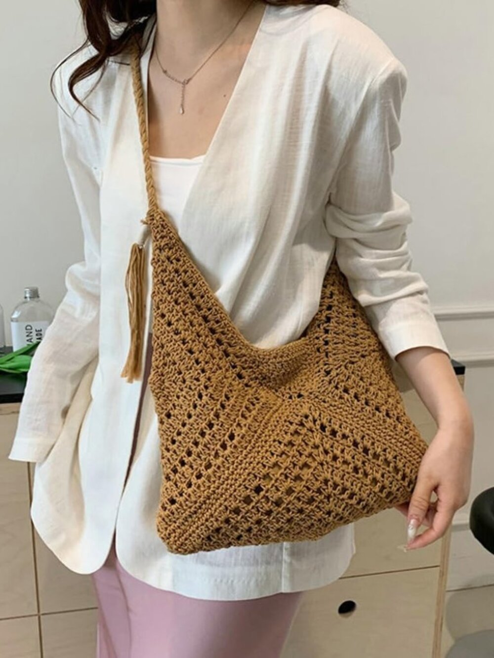 Boho Straw Bags for Women Large Woven Tote Bag Straw Beach Bag Shoulder Bags Pur - Picture 2 of 7